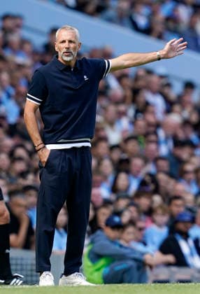 Manchester, England, 23rd August 2026. Marco Rose manager of Bournemouth during the Manchester City vs AFC Bournemouth Premier League match at the Etihad Stadium, Manchester. Picture credit should read: Andrew Yates Sportimage EDITORIAL USE ONLY. No use with unauthorised audio, video, data, fixture lists, club league logos or live services. Online in-match use limited to 120 images, no video emulation. No use in betting, games or single club league player publications. SPI_032_AY_Man_City_Bournemouth SPI-4930-0031