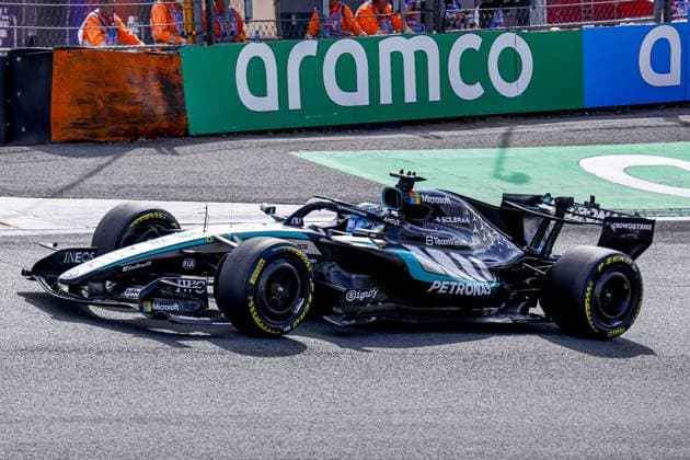 ZANDVOORT - George Russell from Great Britain and driver for Mercedes-AMG PETRONAS F1 Team during the Formula 1 Heineken Dutch Grand Prix at Circuit Zandvoort on August 23, 2026 in Zandvoort, the Netherlands. MARCEL TER BALS ANP xVIxANPxSportx xMarcelxterxBalsxIVx 566103394 originalFilename: 566103394.jpg