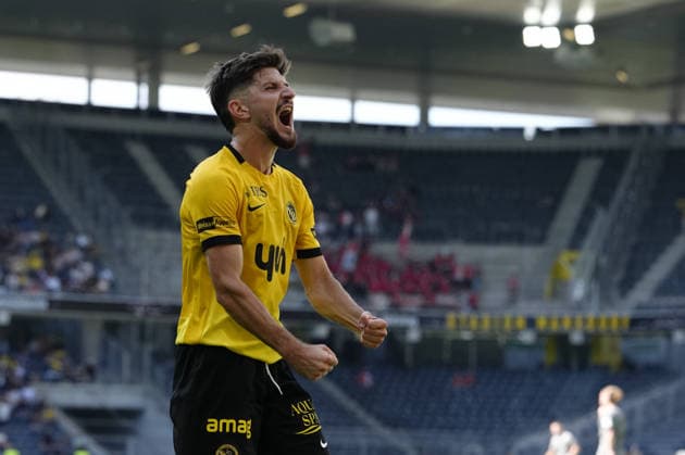 Bern, Switzerland - August 23: Armin Gigovic (8 YB) celebrates his goal during the Brack Super League match between BSC Young Boys and FC Vaduz at Stadion Wankdorf on August 23, 2026 in Bern, Switzerland.  Copyright: xKjetilxWaberx xSPPx Sportspressphoto_SPR213552