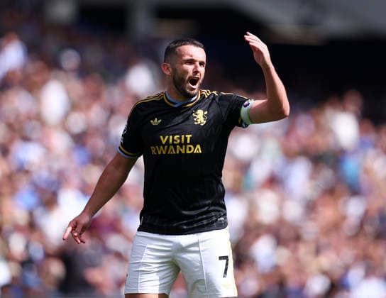Brighton and Hove, England, 23rd August 2026. John McGinn of Aston Villa angry as his side ship a deluge of first half goals during the Brighton and Hove Albion vs Aston Villa Premier League match at the AMEX Stadium, Brighton and Hove. Picture credit should read: Paul Terry Sportimage EDITORIAL USE ONLY. No use with unauthorised audio, video, data, fixture lists, club league logos or live services. Online in-match use limited to 120 images, no video emulation. No use in betting, games or single club league player publications. SPI_012_PT_Brighton_Villa SPI-4931-0016