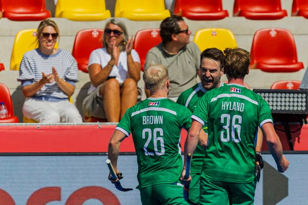 2026 Men s FIH Hockey World Cup, Belfius Hockey Arena, Wavre, Belgium 23 8 2026 France vs Ireland Ireland™s Jeremy Duncan celebrates with Peter Brown and Sam Hyland after scoring his sides first goal of the match Jeremy Duncan celebrates with Peter Brown and Sam Hyland after scoring his sides first goal of the match 23 8 2026  Copyright: xx RJ2_1160 20260823