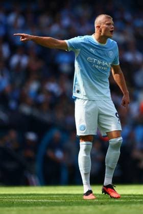 Erling Haaland of Manchester City Manchester City v AFC Bournemouth, Premier League Football, Football, Etihad Stadium, Manchester, UK - 23 Aug 2026Manchester Etihad Stadium United Kingdom EDITORIAL USE ONLY No use with unauthorised audio, video, data, fixture lists, club league logos or live services. Online in-match use limited to 120 images, no video emulation. No use in betting, games or single club league player publications.  Copyright: xPaulxCurrie Shutterstockx 17112312ay