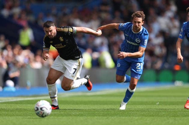 Brighton & Hove Albion v Aston Villa 23 August 2026 Brighton, Premier League Football - Brighton & Hove Albion v Aston Villa - John McGinn of Aston Villa and Olivier Boscagli of Brighton & Hove Albion - (Photo by Mark Leech). Brighton UK *** Brighton Hove Albion gegen Aston Villa, 23. August 2026, Brighton, Premier League, Fußball: Brighton Hove Albion gegen Aston Villa – John McGinn von Aston Villa und Olivier Boscagli von Brighton Hove Albion. Foto: Mark Leech, Brighton, Großbritannien  Copyright: xMarkxLeechxOffside