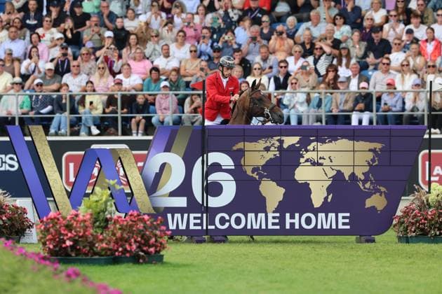 Richard Vogel (GER, Deutschland) mit Pferd Unites Touch S, aktueller Europameister und Sieger des Rolex Grand Prix von Aachen 2026 (CHIO Aachen)scheitert an der WM-Mauer, Reiterfehler, Hindernisfehler, Springen, FEI Jumping World Championship, WM, Weltmeisterschaft , FEI Jumping World Championship, Competition Individual Final, Longines-Prize, Longines-Preis, Finale Einzelwertung, Jumping , AACHEN - FEI World Championships 2026, Weltfest des Pferdesports, Reitsport Weltmeisterschaft 2026, Aachen 2026, Welcome Home 2026, Aachener Soers, 11. bis 23. August 2026, Reitsport, 23.08.2026, Aachen Aachener Soers Deutschland *** Richard Vogel (GER), Germany, riding Unites Touch S, current European champion and winner of the 2026 Rolex Grand Prix at CHIO Aachen, fails to clear the World Championship Wall ; rider error, fence-down, show jumping, FEI Jumping World Championship, FEI Jumping World Championship, Individual Final, Longines Prize, Jumping, AACHEN FEI World Championships 2026, World Festival of Equestrian Sports, 2026 World Equestrian Games, Aachen 2026, Welcome Home 2026, Aachen Soers, August 11–23, 2026, Equestrian Sports, August 23, 2026, Aachen Soers, Germany