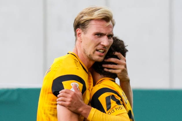 23.08.2026, xgrfx, Fussball DFB Pokal 1.Runde, SV Westfalia Rhynern - Dynamo Dresden v.l. Tor, Vincent Vermeij zum 0:3 (Dynamo Dresden) (DFL DFB REGULATIONS PROHIBIT ANY USE OF PHOTOGRAPHS as IMAGE SEQUENCES and or QUASI-VIDEO) Münster *** August 23, 2026, xgrfx, Soccer, DFB Cup 1st Round, SV Westfalia Rhynern vs. Dynamo Dresden, goal, Vincent Vermeij on the 0–3 Dynamo Dresden DFL DFB REGULATIONS PROHIBIT ANY USE OF PHOTOGRAPHS AS IMAGE SEQUENCES AND OR QUASI-VIDEO Münster