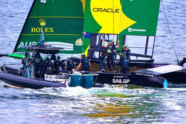 GER, Sail GP, Rockwool Germany Sail Grand Prix, Sassnitz, 22.-23.08.2026, Deutschland, Samstag, 23.08.2026, Renntag 2, BONDS FLYING ROOS - Sail GP Team - Australia; Driver - Tom Slingsby, gewinnt das Finale Rennen, GER, Sail GP, Rockwool Germany Sail Grand Prix, Sassnitz, 22.-23.08.2026, Deutschland, Samstag, 23.08.2026, Renntag 2, *** GER, Sail GP, Rockwool Germany Sail Grand Prix, Sassnitz, August 22–23, 2026, Germany, Saturday, August 23, 2026, Race Day 2, BONDS FLYING ROOS Sail GP Team Australia driver Tom Slingsby wins the final race, GER, Sail GP, Rockwool Germany Sail Grand Prix, Sassnitz, August 22–23, 2026, Germany, Saturday, August 23, 2026, Race Day 2, Copyright: xClaudiusxRauchx