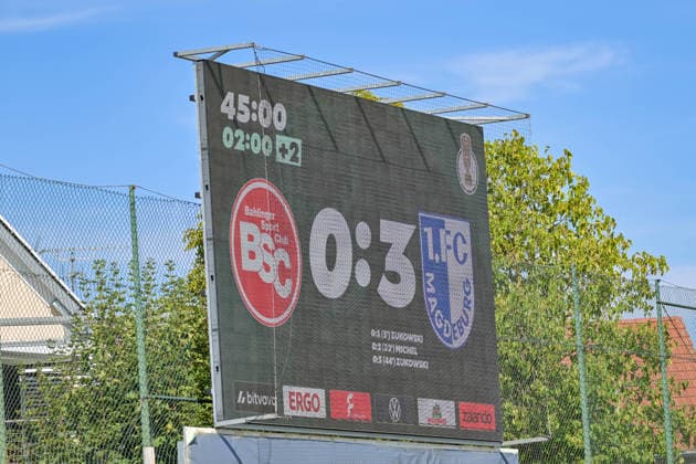 Halbzeitstand GER, Bahlinger SC vs 1. FC Magdeburg, Fussball, DFB-Pokal, 1. Hauptrunde, Saison 2026 2027, 23.08.2026 DFB REGULATIONS PROHIBIT ANY USE OF PHOTOGRAPHS AS IMAGE SEQUENCES AND OR QUASI-VIDEO GER, Bahlinger SC vs 1. FC Magdeburg, Fussball, DFB-Pokal, 1. Hauptrunde, Saison 2026 2027, 23.08.2026 Bahlingen *** Halftime Score: GER, Bahlinger SC vs. 1 FC Magdeburg, Soccer, DFB Cup, 1st Round, 2026–2027 Season, August 23, 2026 DFB regulations prohibit any use of photographs as image sequences and or quasi-video GER, Bahlinger SC vs. 1 FC Magdeburg, Soccer, DFB Cup, 1st Main Round, 2026–2027 Season, August 23, 2026, Bahlingen Copyright: xEibner-Pressefotox EP_THS