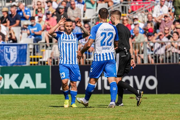 DFB-Pokal: Bahlinger SC vs 1. FC Magdeburg, 22.08.2026 Torjubel zum 0:3 durch Mateusz Å»ukowski (1. FC Magdeburg, 22) DFB-Pokal: Bahlinger SC vs 1. FC Magdeburg, Kaiserstuhlstadion, 22.08.2026 DFB DFL REGULATIONS PROHIBIT ANY USE OF PHOTOGRAPHS AS IMAGE SEQUENCES AND OR QUASI-VIDEO. *** DFB Cup: Bahlinger SC vs. 1. FC Magdeburg, August 22, 2026—Celebration of the 0–3 goal by Mateusz Zukowski, 1. FC Magdeburg, 22 DFB Cup: Bahlinger SC vs. 1. FC Magdeburg, Kaiserstuhlstadion, August 22, 2026 DFB DFL regulations prohibit any use of photographs as image sequences and or quasi-video Copyright: xBEAUTIFULxSPORTS Boscox
