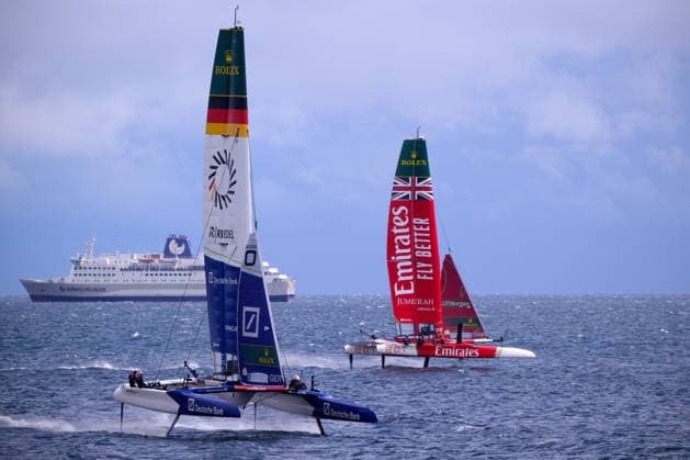 GER, Sail GP, Rockwool Germany Sail Grand Prix, Sassnitz, 22.-23.08.2026, Deutschland, Samstag, 23.08.2026, Renntag 2, GERMANY BY DEUTSCHE BANK - Sail GP Team - Germany; Driver - Erik Kosegarten-Heil, EMIRATES GBR - Sail GP Team - Great Britain; Driver - Dylan Fletcher, GER, Sail GP, Rockwool Germany Sail Grand Prix, Sassnitz, 22.-23.08.2026, Deutschland, Samstag, 23.08.2026, Renntag 2, *** GER, Sail GP, Rockwool Germany Sail Grand Prix, Sassnitz, August 22–23, 2026, Germany, Saturday, August 23, 2026, Race Day 2, GERMANY BY DEUTSCHE BANK Sail GP Team Germany Driver Erik Kosegarten Heil, EMIRATES GBR Sail GP Team Great Britain Driver Dylan Fletcher, GER, Sail GP, Rockwool Germany Sail Grand Prix, Sassnitz, August 22–23, 2026, Germany, Saturday, August 23, 2026, Race Day 2, Copyright: xClaudiusxRauchx