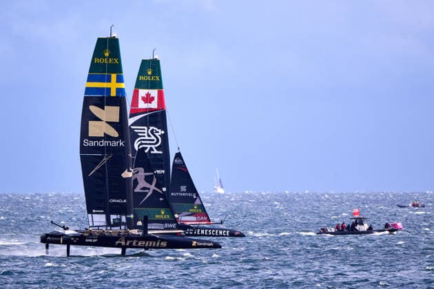 GER, Sail GP, Rockwool Germany Sail Grand Prix, Sassnitz, 22.-23.08.2026, Deutschland, Samstag, 23.08.2026, Renntag 2, ARTEMIS - Sali GP Team - Sweden; Driver - Nathan Outteridge NORTHSTAR - Sail GP TeaM - CANADA; Driver - Giles Scott, GER, Sail GP, Rockwool Germany Sail Grand Prix, Sassnitz, 22.-23.08.2026, Deutschland, Samstag, 23.08.2026, Renntag 2, *** GER, Sail GP, Rockwool Germany Sail Grand Prix, Sassnitz, August 22–23, 2026, Germany, Saturday, August 23, 2026, Race Day 2, ARTEMIS Sail GP Team Sweden, Driver Nathan Outteridge; NORTHSTAR Sail GP Team Canada, Driver Giles Scott, GER, Sail GP, Rockwool Germany Sail Grand Prix, Sassnitz, August 22–23, 2026, Germany, Saturday, August 23, 2026, Race Day 2, Copyright: xClaudiusxRauchx