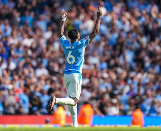 Marc GuÃ hi celebrates scoring the equalising goal for Manchester City Manchester City v Bournemouth, Premier League, Football, Etihad Stadium, Manchester, UK - 23 Aug 2026Manchester Etihad Stadium United Kingdom EDITORIAL USE ONLY No use with unauthorised audio, video, data, fixture lists, club league logos or live services. Online in-match use limited to 120 images, no video emulation. No use in betting, games or single club league player publications.  Copyright: xWiredxPhotos Shutterstockx 17113667bm