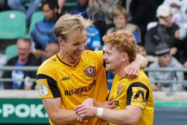 23.08.2026, xgrfx, Fussball DFB Pokal 1.Runde, SV Westfalia Rhynern - Dynamo Dresden v.l. Tor, Robert Wagner zum 0:6 (Dynamo Dresden) (DFL DFB REGULATIONS PROHIBIT ANY USE OF PHOTOGRAPHS as IMAGE SEQUENCES and or QUASI-VIDEO) Münster *** August 23, 2026, xgrfx, Soccer DFB Cup 1st Round, SV Westfalia Rhynern vs. Dynamo Dresden, goal, Robert Wagner on the 0–6 Dynamo Dresden game. DFL and DFB regulations prohibit any use of photographs as image sequences and or quasi-video. Münster