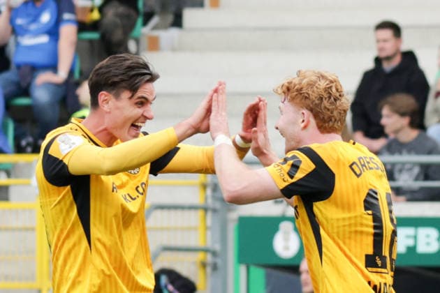 23.08.2026, xgrfx, Fussball DFB Pokal 1.Runde, SV Westfalia Rhynern - Dynamo Dresden v.l. Tor, Robert Wagner zum 0:6 (Dynamo Dresden) (DFL DFB REGULATIONS PROHIBIT ANY USE OF PHOTOGRAPHS as IMAGE SEQUENCES and or QUASI-VIDEO) Münster *** August 23, 2026, xgrfx, Soccer DFB Cup 1st Round, SV Westfalia Rhynern vs. Dynamo Dresden, goal, Robert Wagner on the 0–6 Dynamo Dresden game. DFL and DFB regulations prohibit any use of photographs as image sequences and or quasi-video. Münster