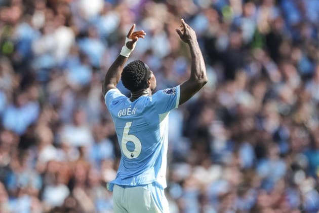 Premier League: Manchester City v Bournemouth Marc Guehi of Manchester City celebrates his goal to make it 1-1 during the Premier League match Manchester City vs Bournemouth at Etihad Stadium, Manchester, United Kingdom on 23 August 2026 (Photo by Mark Cosgrove News Images) Manchester Etihad Stadium Greater Manchester United, ManU Kingdom Copyright: xMarkxCosgrove NewsxImagesx