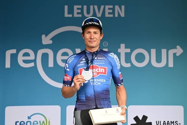 Belgian Jasper Philipsen pictured on the podium after winning the fifth and last stage of the Renewi Tour multi-stage cycling race, from and to Leuven (183,7 km) on Sunday 23 August 2026. The five-day race takes place from 19 to 23 08. DAVIDxPINTENS  x0864635947stx