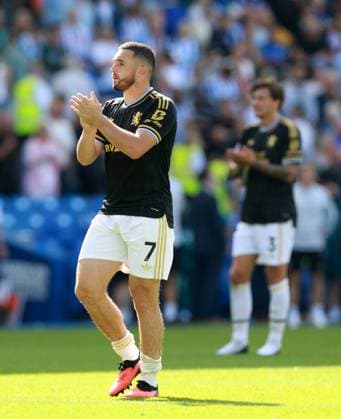 John McGinn of Aston Villa and team mates applaud fans. Brighton and Hove Albion v Aston Villa, Premier League Football, Football, American Express Community Stadium, Brighton, UK - 23 Aug 2026Brighton American Express Community Stadi United Kingdom EDITORIAL USE ONLY No use with unauthorised audio, video, data, fixture lists, club league logos or live services. Online in-match use limited to 120 images, no video emulation. No use in betting, games or single club league player publications.  Copyright: xJamesxMarsh Shutterstockx 17112311bx