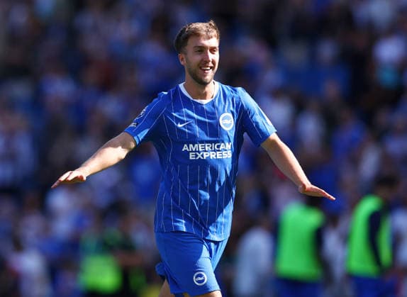 Brighton and Hove, England, 23rd August 2026. Jack Hinshelwood of Brighton celebrates the win during the Brighton and Hove Albion vs Aston Villa Premier League match at the AMEX Stadium, Brighton and Hove. Picture credit should read: Paul Terry Sportimage EDITORIAL USE ONLY. No use with unauthorised audio, video, data, fixture lists, club league logos or live services. Online in-match use limited to 120 images, no video emulation. No use in betting, games or single club league player publications. SPI_023_PT_Brighton_Villa SPI-4931-0028
