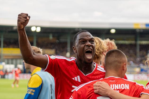 Deutschland: Fussball DFB-Pokal, 1. Runde 2026 2027, Eintracht Braunschweig - 1. FC Union Berlin am 23.08.2026 in Braunschweig (Eintracht-Stadion): Tor zum 2:3 Marin Ljubicic (1. FC Union Berlin, 27) Jubel, Freude, Torjubel, Emotionen Ilyas Ansah (1. FC Union Berlin, 10) *** German Soccer DFB Cup, 1st Round 2026–2027, Eintracht Braunschweig vs. 1. FC Union Berlin on August 23, 2026, at Eintracht Braunschweig Stadium; Goal to make it 2–3 by Marin Ljubicic of 1. FC Union Berlin, 27 Cheering, joy, goal celebration, emotions—Ilyas Ansah, 1. FC Union Berlin, 10 Copyright: xSvenxHeidmannx