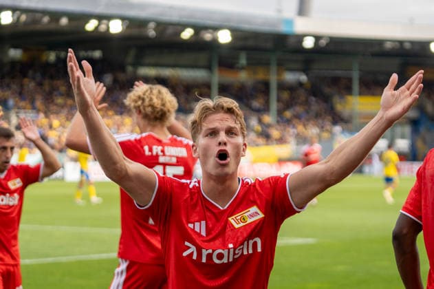 Deutschland: Fussball DFB-Pokal, 1. Runde 2026 2027, Eintracht Braunschweig - 1. FC Union Berlin am 23.08.2026 in Braunschweig (Eintracht-Stadion): Tor zum 2:3 Marin Ljubicic (1. FC Union Berlin, 27) Jubel, Freude, Torjubel, Emotionen *** German Soccer DFB Cup, First Round 2026–2027, Eintracht Braunschweig vs. 1. FC Union Berlin on August 23, 2026, at Eintracht Stadium in Braunschweig; goal by Marin Ljubicic (1. FC Union Berlin) to make it 2–3; 27: celebration, joy, goal celebration, emotions Copyright: xSvenxHeidmannx