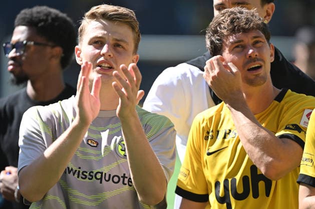 BERN, SWITZERLAND - AUGUST 23: Lewin Blum of Young Boys l) celebrating the victory with Christian Fassnacht of Young Boys r) during the Swiss Super League match between BSC Young Boys and FC Vaduz at Stadion Wankdorf on August 23, 2026 in Bern, Switzerland. Bern Stadion Wankdorf Bern Switzerland *** BERN, SWITZERLAND, AUGUST 23: Lewin Blum of Young Boys (left) celebrates the victory with Christian Fassnacht of Young Boys (right) during the Swiss Super League match between BSC Young Boys and FC Vaduz at Wankdorf Stadium on August 23, 2026, in Bern, Switzerland. Bern, Wankdorf Stadium, Bern, Switzerland Copyright: xJustPictures.ch ManuelxWinterbergerx jp-en-EuSpIm-MWI_2485