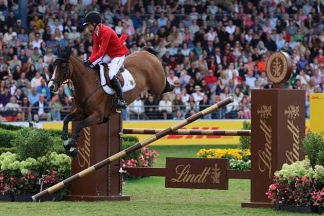 Sophie Hinners (GER, Deutschland) mit Pferd Iron Dames Singclair scheitert am letzten Hindernis, Springfehler , Springen, FEI Jumping World Championship, WM, Weltmeisterschaft , FEI Jumping World Championship, Competition Individual Final, Longines-Prize, Longines-Preis, Finale Einzelwertung, Jumping , AACHEN - FEI World Championships 2026, Weltfest des Pferdesports, Reitsport Weltmeisterschaft 2026, Aachen 2026, Welcome Home 2026, Aachener Soers, 11. bis 23. August 2026, Reitsport, 23.08.2026, Aachen Aachener Soers Deutschland *** Sophie Hinners (GER, Germany), riding Iron Dames Singclair, fails at the final obstacle; jumping fault; jumping; FEI Jumping World Championship; FEI Jumping World Championship, Individual Final, Longines Prize, Jumping, AACHEN FEI World Championships 2026, World Festival of Equestrian Sports, 2026 Equestrian World Championships, Aachen 2026, Welcome Home 2026, Aachen Soers, August 11–23, 2026, Equestrian Sports, August 23, 2026, Aachen Soers, Germany