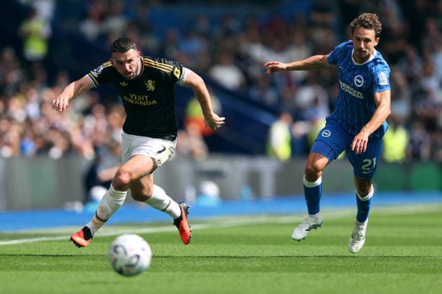 Brighton & Hove Albion v Aston Villa 23 August 2026 Brighton, Premier League Football - Brighton & Hove Albion v Aston Villa - John McGinn of Aston Villa and Olivier Boscagli of Brighton & Hove Albion - (Photo by Mark Leech). Brighton UK *** Brighton Hove Albion gegen Aston Villa, 23. August 2026, Brighton, Premier League, Fußball: Brighton Hove Albion gegen Aston Villa – John McGinn von Aston Villa und Olivier Boscagli von Brighton Hove Albion. Foto: Mark Leech, Brighton, Großbritannien  Copyright: xMarkxLeechxOffside