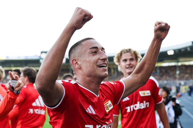 Torjubel -Torschütze Marin Ljubicic (1. FC Union Berlin,27) trifft zum 2-4 - 1. Hauptrunde DFB Pokal Saison 2026-2027 Eintracht Braunschweig vs. 1. FC Union Berlin im Eintracht Stadion in Braunschweig - Aktion,Fußball,Mann,Männer,Deutschland,23.08.2026 *** Goal celebration: Goal scorer Marin Ljubicic of 1. FC Union Berlin, 27, scores in the 2-4-1 main round of the 2026-2027 DFB Cup season, Eintracht Braunschweig vs. 1. FC Union Berlin at the Eintracht Stadium in Braunschweig. Action, soccer, man,Men, Germany, August 23, 2026