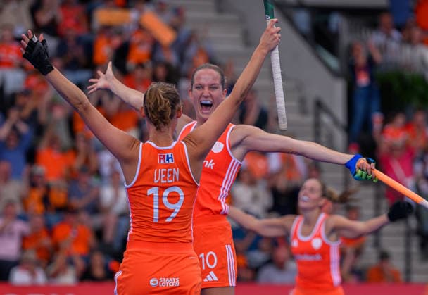 Day Nine Marijn Veen (C) celebrates scoring her first goal and the team™s fourth during the Pool E match between Netherlands and China in the 2026 FIH Hockey World Cup at Wagener Stadium, Amstelveen 23 08 2026 UK Newspapers OUT Copyright: xGraemexWilcocksonx FIL-23821-0046