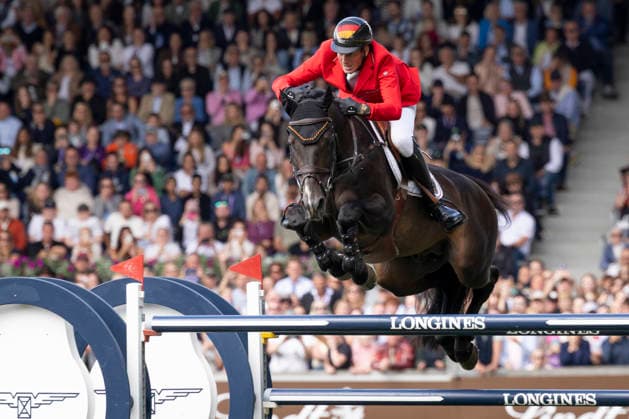 Daniel DEUSSER (GER) auf Otello de Guldenboom, beim letzten Sprung mit Fehler, Einzelbild, Einzelaktion, Aktion, Springen S3, Umlauf B, FEI Jumping World Championship, WM, Weltmeisterschaft - Individual Final - LONGINES-Preis, am 23.08.2026, FEI Reit Weltmeisterschaft Aachen 2026 vom 11. - 23.08.2026 in Aachen Deutschland; Â *** Daniel DEUSSER (GER) on Otello de Guldenboom, with a fault on the final jump, single frame, individual action, action, Jumping S3, Round B, FEI Jumping World Championship Individual Final LONGINES Prize, on August 23, 2026, FEI World Equestrian Games Aachen 2026, August 11–23, 2026, in Aachen, Germany Â