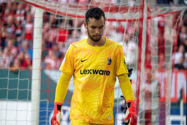 Deutschland: Fussball Saison 2026 2027, DFB-Pokal Runde 1, Fortuna Düsseldorf vs SC Freiburg - MERKUR SPIEL-ARENA (Düsseldorf): Gesichtsausdruck, Emotionen Mio Backhaus (SC Freiburg,1) Düsseldorf MERKUR SPIEL-ARENA-Stadion Deutschland *** Germany Soccer Season 2026–2027, DFB Cup Round 1, Fortuna Düsseldorf vs. SC Freiburg, MERKUR SPIEL ARENA, Düsseldorf—facial expressions, emotions—Mio Backhaus, SC Freiburg, 1 Düsseldorf, MERKUR SPIEL ARENA Stadium, Germany Copyright: xOrhanxHabashx