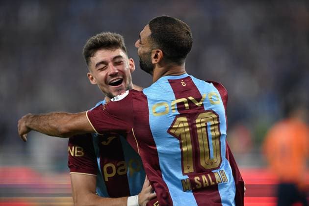 Trabzonspor v Basaksehir - Turkish Super Lig TRABZON, TURKIYE - AUGUST 23: Mohamed Salah of Trabzonspor celebrates with his teammate Ernest Muci after scoring a goal during the Turkish Super Lig week 2 football match between Trabzonspor and Istanbul Basaksehir at Papara Park in Trabzon, Turkiye on August 23, 2026. Hakan Burak Altunoz Anadolu Trabzon Turkey. Editorial use only. Please get in touch for any other usage.  Copyright: x2026xAnadoluxHakanxBurakxAltunozx