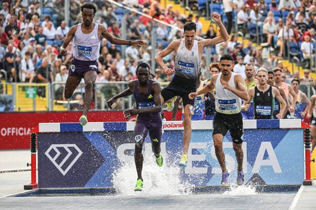 Silesia Diamond League Meeting 2026 In Chorzow CHORZOW, POLAND - AUGUST 23: Firew Wuhib Godana of Ethiopia, Samuel Firew of Ethiopia, Soufiane El Bakkali of Morocco, and El Mehdi Bouassel of Morocco clear the water jump in the Men s 3000m Steeplechase Final at the Silesia Diamond League meeting of the 2026 Wanda Diamond League circuit at Silesian Stadium on August 23, 2026 in Chorzow, Poland. Stringer Anadolu Chorzow Poland. Editorial use only. Please get in touch for any other usage.  Copyright: x2026xAnadoluxStringerx