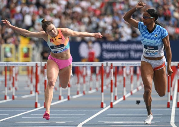 Silesia Diamond League Meeting 2026 In Chorzow CHORZOW, POLAND - AUGUST 23: (L-R) Pia Skrzyszowska of Poland, and Alaysha Johnson of the United States in action in the Women s 100m Hurdles Final at the Silesia Diamond League meeting of the 2026 Wanda Diamond League circuit at Silesian Stadium on August 23, 2026 in Chorzow, Poland Stringer Anadolu Chorzow Poland. Editorial use only. Please get in touch for any other usage.  Copyright: x2026xAnadoluxStringerx