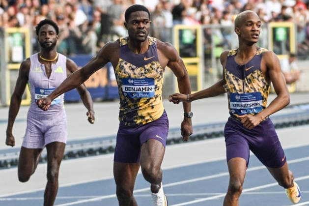 Silesia Diamond League Meeting 2026 in Chorzow CHORZOW, POLAND - AUGUST 23: (L-R) Jereem Richards of Trinidad and Tobago, Rai Benjamin of the United States, and Letsile Kebinatshipi of Botswana in action in the Men s 400m Final at the Silesia Diamond League meeting of the 2026 Wanda Diamond League circuit at Silesian Stadium on August 23, 2026 in Chorzow, Poland. Stringer Anadolu Chorzow Poland. Editorial use only. Please get in touch for any other usage.  Copyright: x2026xAnadoluxStringerx