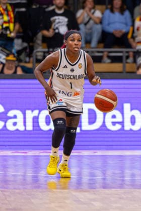 GOETTINGEN, GERMANY - AUGUST 23: Alexis Peterson (Germany, 1) with ball during the exhibition game, match between Germany vs. Hungary at Sparkassen-Arena on August 23, 2026 in Goettingen, Germany. Lower Saxony Germany Copyright: xBEAUTIFULxSPORTS Freudensteinx