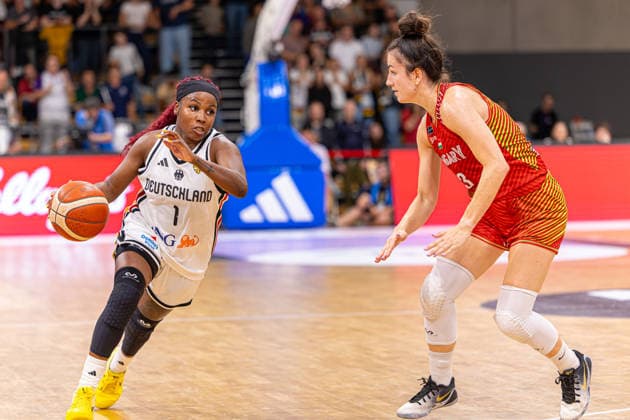 GOETTINGEN, GERMANY - AUGUST 23: Alexis Peterson (Germany, 1) with ball during the exhibition game, match between Germany vs. Hungary at Sparkassen-Arena on August 23, 2026 in Goettingen, Germany. Lower Saxony Germany Copyright: xBEAUTIFULxSPORTS Freudensteinx