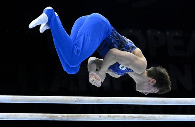 37th European Championships and 15th European Junior Championships in MenÂ s Artistic Gymnastics ZAGREB, CROATIA - AUGUST 23: Arsenii Dukhno of WG2 competes during the Men s Team Final on the parallel bars, on day 5 of the 2026 Men s Artistic Gymnastics European Championships at Arena Zagreb on August 23, 2026 in Zagreb, Croatia.  MarkoxLukunic PIXSELL