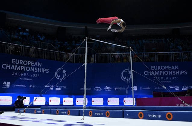 37th European Championships and 15th European Junior Championships in MenÂ s Artistic Gymnastics ZAGREB, CROATIA - AUGUST 23: Joe Fraser of Great Britain competes during the Men s Team Final on the horizontal bar, on day 5 of the 2026 Men s Artistic Gymnastics European Championships at Arena Zagreb on August 23, 2026 in Zagreb, Croatia.  MarkoxLukunic PIXSELL