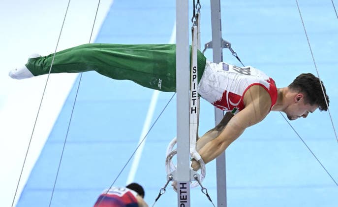 37th European Championships and 15th European Junior Championships in MenÂ s Artistic Gymnastics ZAGREB, CROATIA - AUGUST 23: Krisztofer Mezaros of Hungary competes during the Men s Team Final on the still rings, on day 5 of the 2026 Men s Artistic Gymnastics European Championships at Arena Zagreb on August 23, 2026 in Zagreb, Croatia.  MarkoxLukunic PIXSELL