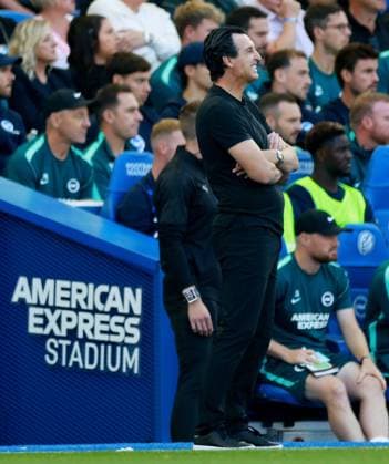 Aston Villa Manager Unai Emery. Brighton and Hove Albion v Aston Villa, Premier League Football, Football, American Express Community Stadium, Brighton, UK - 23 Aug 2026Brighton American Express Community Stadi United Kingdom EDITORIAL USE ONLY No use with unauthorised audio, video, data, fixture lists, club league logos or live services. Online in-match use limited to 120 images, no video emulation. No use in betting, games or single club league player publications.  Copyright: xJamesxMarsh Shutterstockx 17112311ch