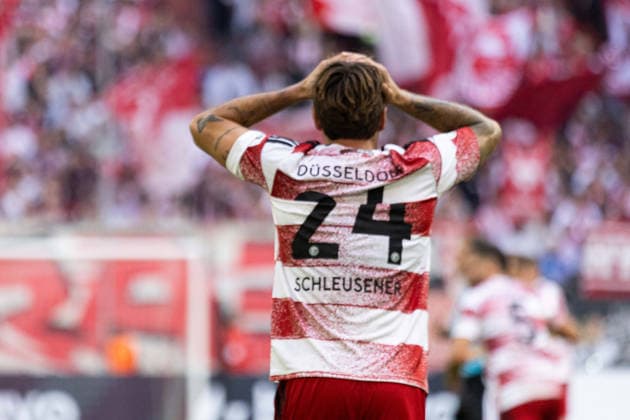 Düsseldorf, Deutschland 23. August 2026: DFB-Pokal - 2026 2027 - 1. Runde - Fortuna Düsseldorf gegen SC Freiburg Im Bild: Fabian Schleusener (F95) DFL DFB regulations prohibit any use of photographs as image sequences and or quasi-video. Merkur Spiel Arena Nordrhein Westfalen *** Düsseldorf, Germany, August 23, 2026; 2026–2027 DFB Cup, First Round: Fortuna Düsseldorf vs. SC Freiburg; Pictured: Fabian Schleusener, F95; DFL and DFB regulations prohibit any use of photographs as image sequences and or quasi-video; Merkur Spiel Arena, North Rhine-Westphalia Copyright: xFotostandx xGörtzx