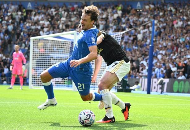 John McGinn of Aston Villa and Olivier Boscagli of Brighton battle for the ball during the Premier League match between Brighton and Hove Albion and Aston Villa at the American Express Stadium, Brighton UK - Sunday 23rd August 2026 Brighton v Aston Villa Premier League Football, Amex Stadium, Sussex, UK - 23 Aug 2026Brighton Amex Stadium Sussex United Kingdom EDITORIAL USE ONLY No use with unauthorised audio, video, data, fixture lists, club league logos or live services. Online in-match use limited to 120 images, no video emulation. No use in betting, games or single club league player publications. . No mer  Copyright: xLizxFinlayson TPI Shutterstockx 17113558ar