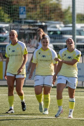 DÜDINGEN, FRIBOURG - AUGUST 23: Anna Krog, Julia Denise Matuschewski and Emilia Soiron of FC Basel 1893 during the AXA Women’s Swiss Cup match between SC Düdingen and FC Basel 1893 at FKB Stadion Birchhölzli on August 23, 2026 in Düdingen, Fribourg, Switzerland.  Copyright: xLivioxBaeriswylx xSPPx Sportspressphoto_SPR213786