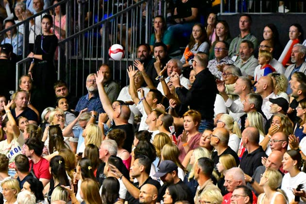 From left in action during the Women s European Volleyball Championships Group B match Czech Republic vs Serbia, in Brno, Czech Republic, on August 23, 2026. (CTKxPhoto VaclavxSalek) CTKPhotoP2026082305705  CTKPhotoP2026082305705