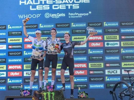 UCI coupe du monde Cross country moins de 23 ans femmes Compagnon Michel MAXPPP - Les Gets 23 08 2026 UCI coupe du monde Cross country moins de 23 ans femmes 1ere Corvi Valentina Italie 2eme Hutter Anina Suisse 3eme Embacher Katryn The 2026 UCI Mountain Bike World Series *** Local Caption *** Les Gets HATE-SAVOIE AUVERGNE-RHONES-ALP FRANCE  Copyright: xMAXPPPxCompagnonxMichelx CMP202608236557 CMP202608236557