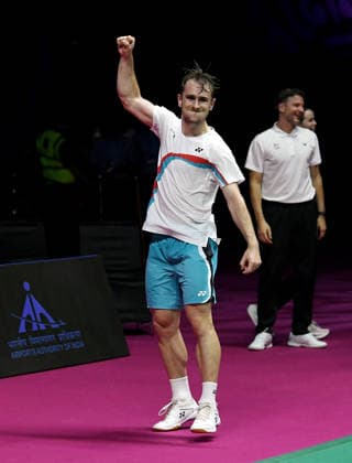 2026 BWF World Championships Men s Singles Finals: France vs Japan New Delhi, Aug 23 (ANI): France s Alex Lanier celebrates as he claims gold in the men s singles final match against Japan s Kodai Naraoka at the BWF World Championships at Indira Gandhi Indoor Stadium, in New Delhi on Sunday. NEW DELHI Delhi India Copyright: xANIx ANI_20260823328