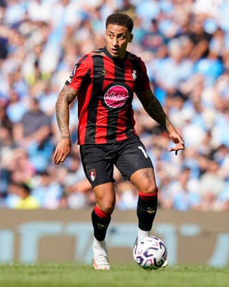 Manchester, England, 23rd August 2026. Marcus Tavernier of AFC Bournemouth during the Manchester City vs AFC Bournemouth Premier League match at the Etihad Stadium, Manchester. Picture credit should read: Andrew Yates Sportimage EDITORIAL USE ONLY. No use with unauthorised audio, video, data, fixture lists, club league logos or live services. Online in-match use limited to 120 images, no video emulation. No use in betting, games or single club league player publications. SPI_075_AY_Man_City_Bournemouth SPI-4930-0076