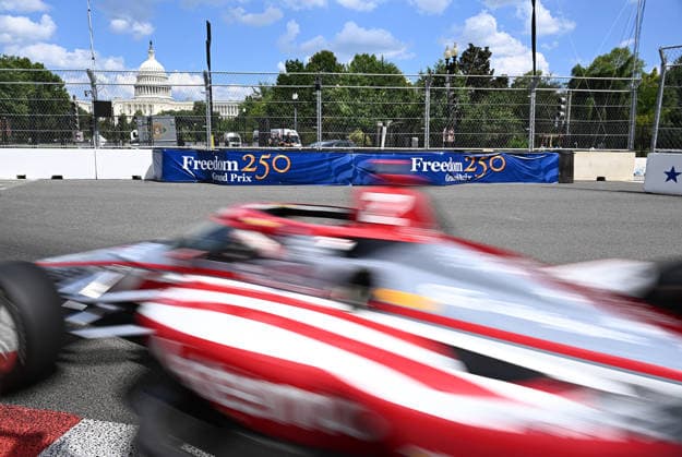 Team Penske driver Josef Newgarden (2) takes a curve in the Freedom 250 Grand Prix IndyCar, Indy Car, IRL, USA Series race on the National Mall in Washington, DC on Sunday, August 23, 2026.  WAP20260823864 DAVIDxTULIS