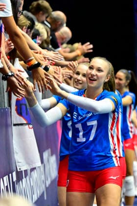 Czech Magdalena Bukovska after the Women s European Volleyball Championships Group B match Czech Republic vs Serbia greets fans, in Brno, Czech Republic, on August 23, 2026. (CTKxPhoto VaclavxSalek) CTKPhotoP2026082305826  CTKPhotoP2026082305826
