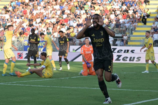 23rd August 2026; Stadio Benito Stirpe, Frosinone, Italy; Serie A Football; Frosinone versus Juventus; Bremer of Juventus celebrates after scoring goal in the 27th minute for 0-1 AllShotLive